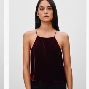Aritzia Wilfred (BLACK) Crushed Velvet w/ Silk High Neck Cropped Top.